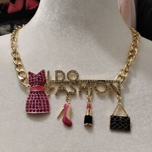 Gold 'I Do Fashion' Necklace with Pink Accents